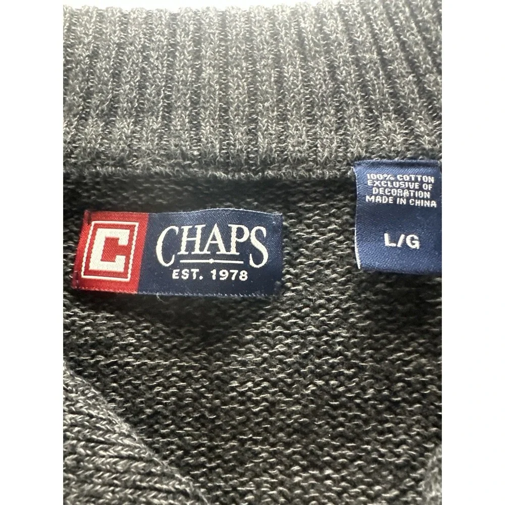 Chaps Ralph‎ Lauren Sweater Adult Small Gray Cotton Elbow Patch Mock Neck Mens